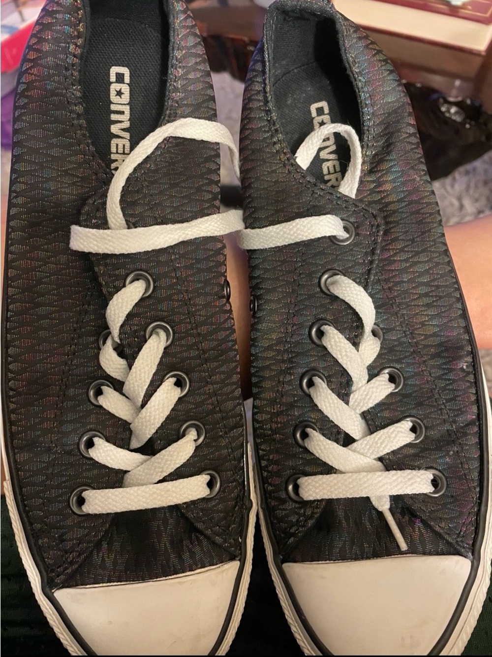 Converse Women's Iridescent Black Low-Top Sneakers with White Laces
